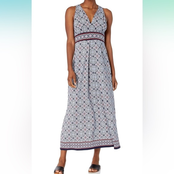 Max‎ Studio Maxi Long Dress Rounded Neck Band Sleeveless Geometric Print Sz S - Picture 1 of 10